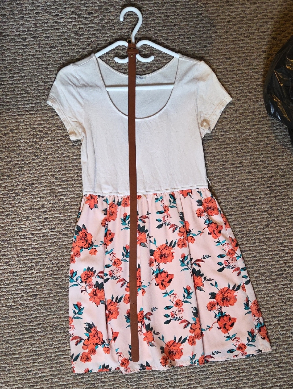White Top Pink Floral Skater Dress